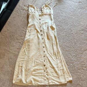 Elegant Beige Button-Down Midi Dress